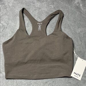 NEW MATE The Label M Organic Cotton Pebble Tan Stretch Racerback Tank Bra